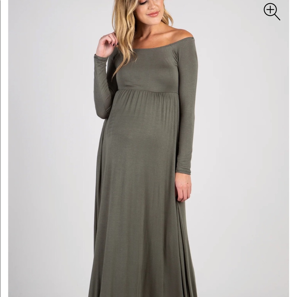 Olive green off shoulder maxi dress